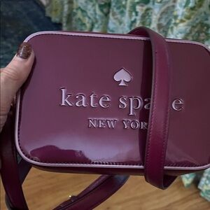 NWOT Kate Spade Glossy Plum w/Mauve Piping & Gold Lettering Crossbody Bag
